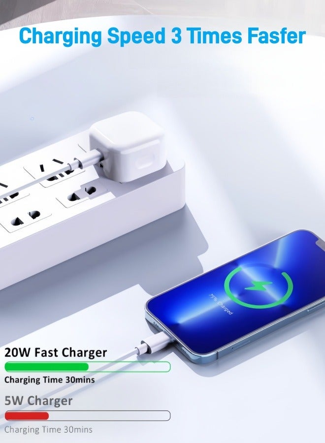 YINPAGE 20W PD Fast Charger Kit with 2M Lightning Cable, USB-C Wall Adapter Compatible with iPhone 14/13/12/11/XR/XS/SE & iPad Series – White - Image 2